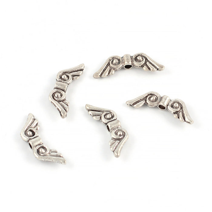 Small classic angel wings, antique silver, 16x5mm, 15pcs