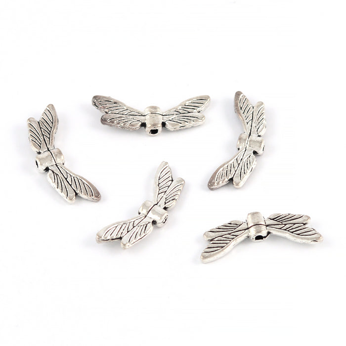 Dragonfly wings, antique silver, 20x7mm, 10 pcs