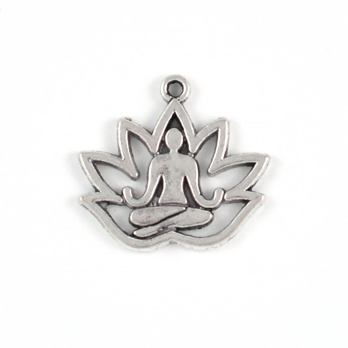 Charm, lotus "yoga", antikk sølv, 18x16mm, 10stk