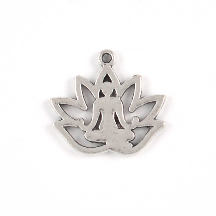 Charm, lotus "yoga", antikk sølv, 18x16mm, 10stk