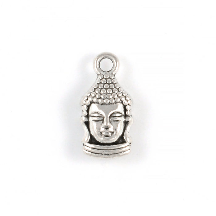 Charm, Buddha-hode, antikk sølv, 8x16mm, 10 stk