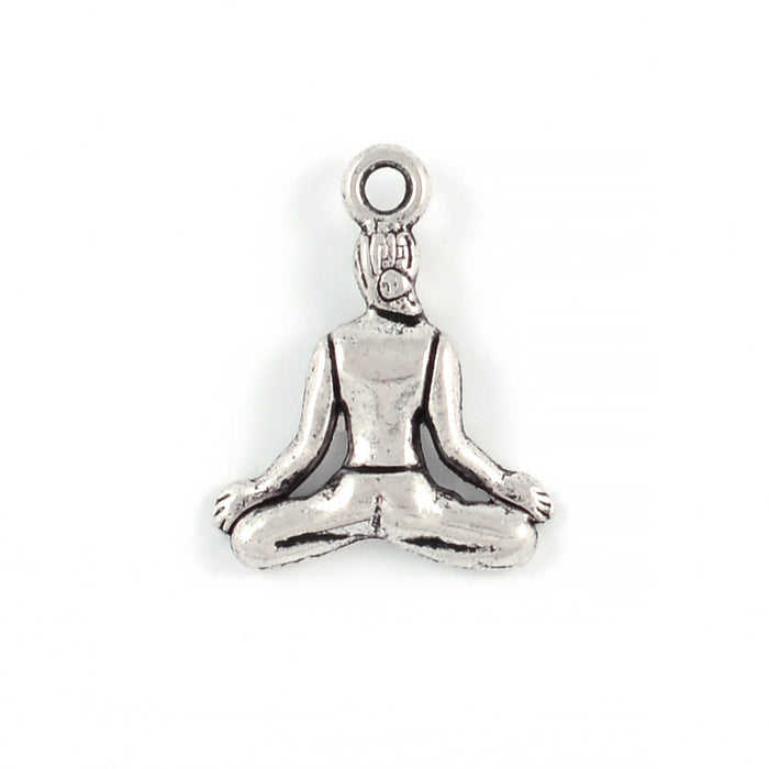 Charm, yoga kvinne, antikk sølv, 16x20mm, 5stk