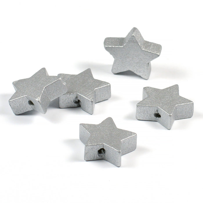 Wooden beads "star", silver