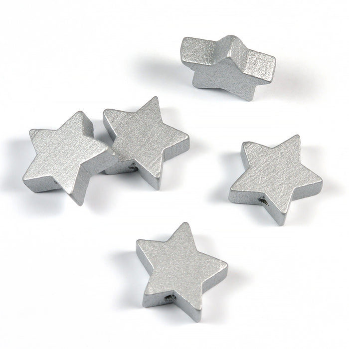 Wooden beads "star", silver
