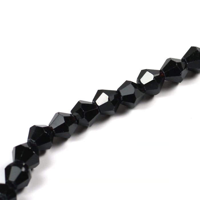 Bicone glass beads, black, 4mm