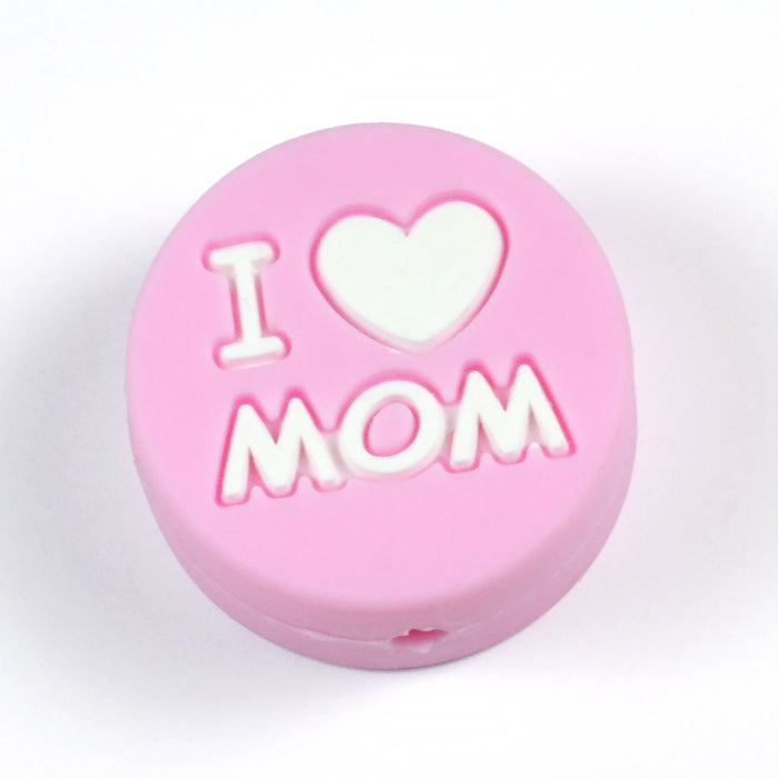 Motivperle i silikon, "I love MOM"