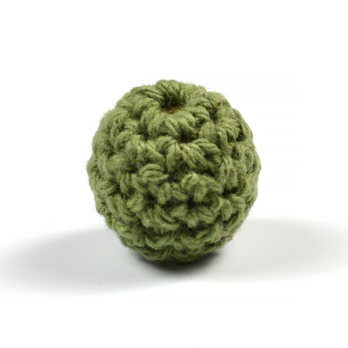Crocheted bead, olive green, 16mm