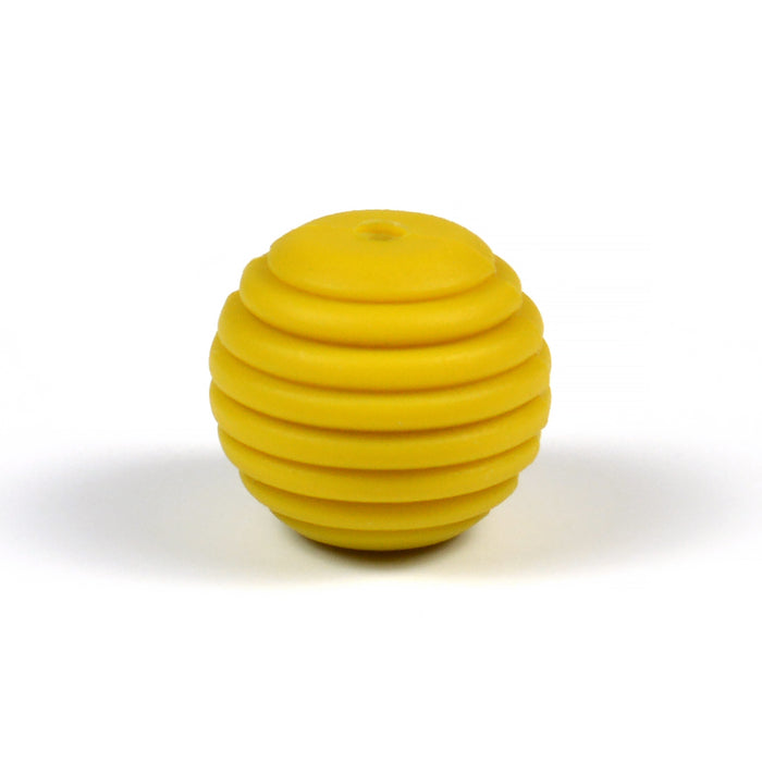 Ribbed silicone bead, mustard yellow, 15mm