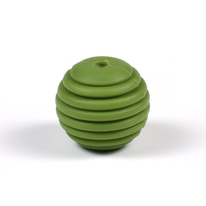 Ribbed silicone bead, olive green, 15mm