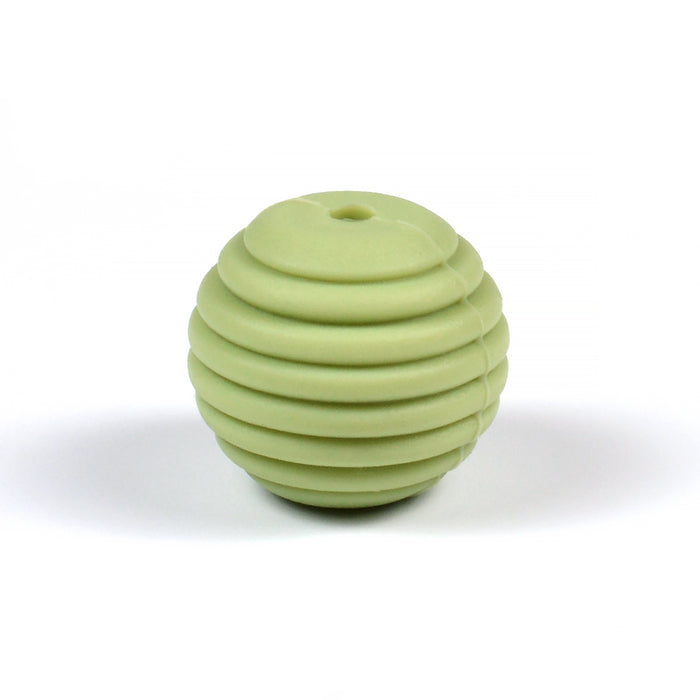 Ribbed silicone bead, pistachio green, 15mm