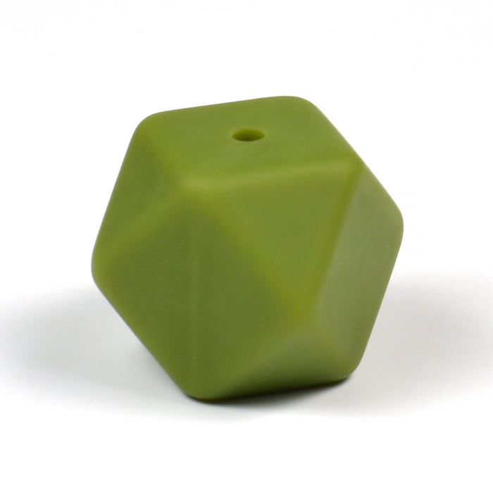 Kantet silikonperle, olivengrønn, 18 mm