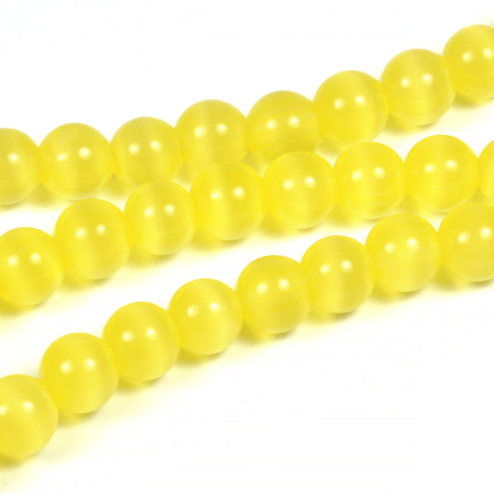 Cat eye glass beads, yellow, 6mm