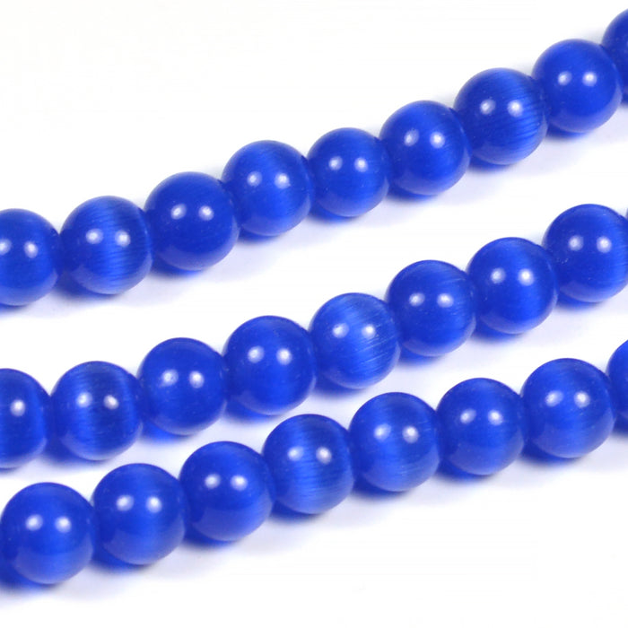 Cat eye glass beads, navy blue, 6mm