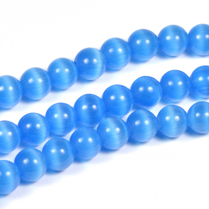Cat eye glass beads, sky blue, 6mm