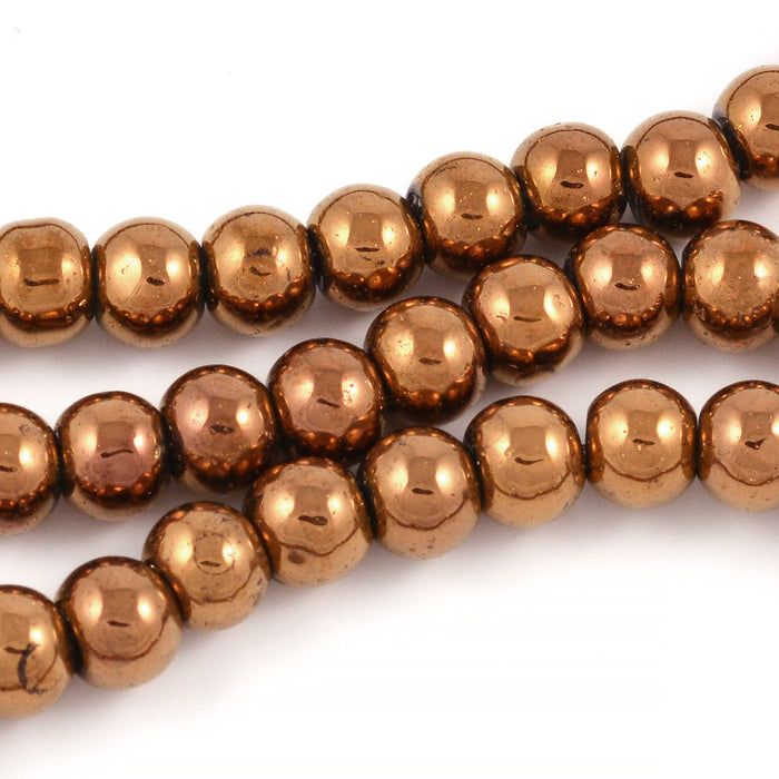 Electroplated glass beads, copper, 6mm