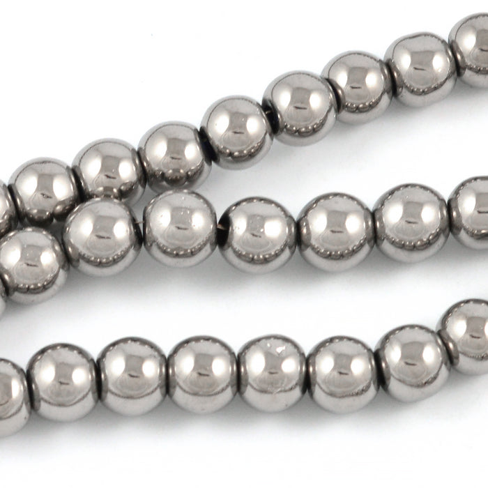 Electroplated glass beads, silver, 6mm