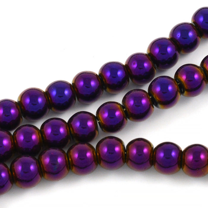 Electroplated glass beads, plum, 6mm