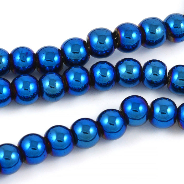 Electroplated glass beads, blue, 6mm