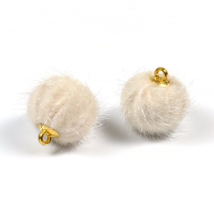 Small faux fur balls, ivory, 2 pcs
