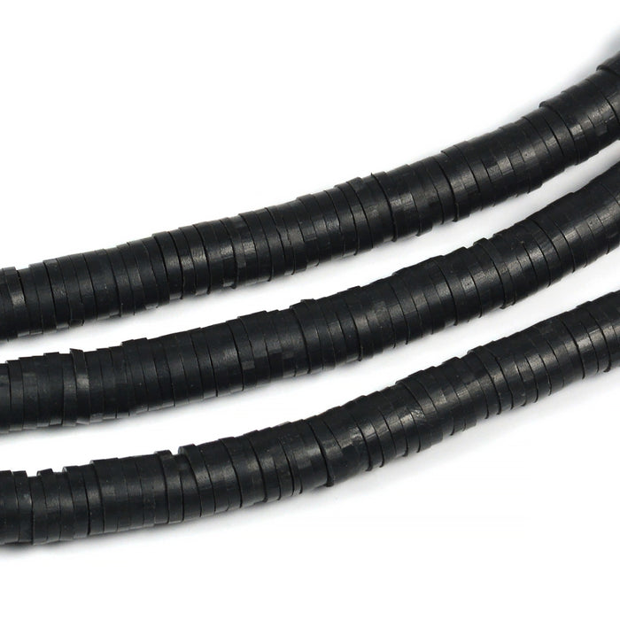 Heishi beads, black, 6x1mm