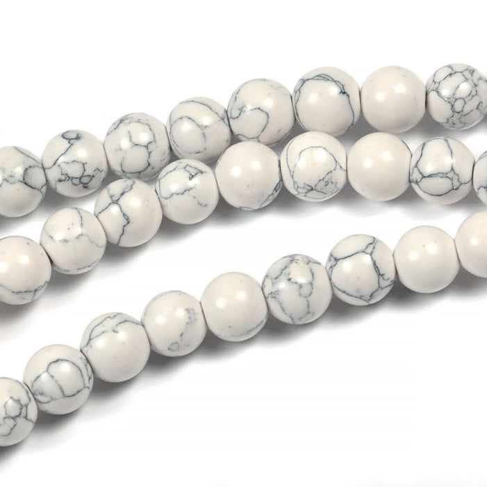 Perler i syntetisk turkis, hvit, 6mm