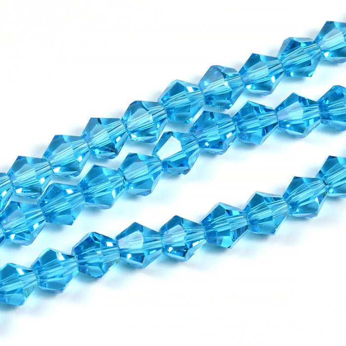 Bicone glass beads, light blue, 6mm