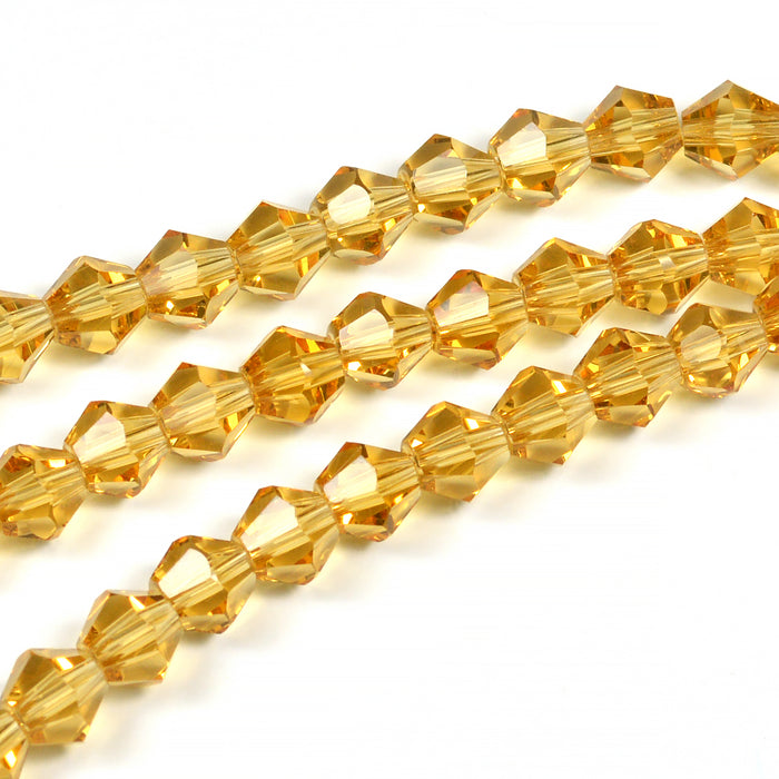 Bicone glass beads, gold, 6mm