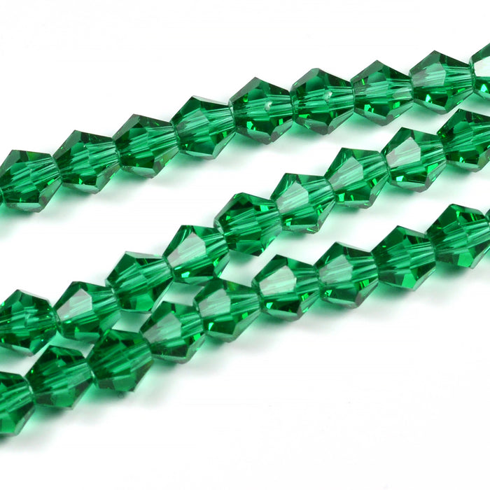 Bicone glassperler, smaragdgrønne, 6 mm