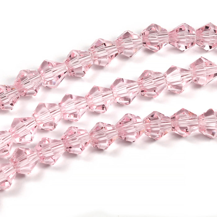 Bicone glass beads, light pink, 6mm