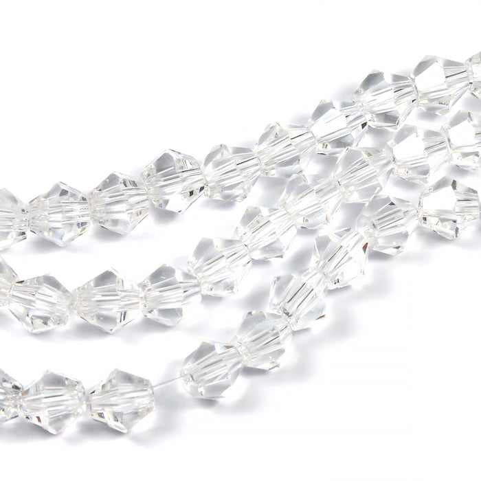 Bicone glass beads, clear, 6mm
