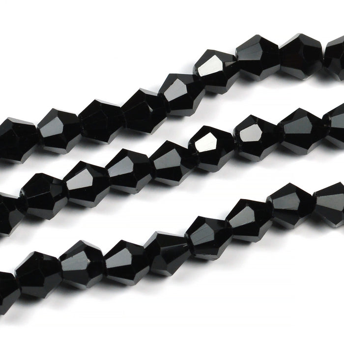 Bicone glass beads, black, 6mm