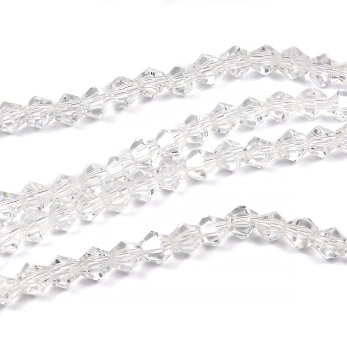 Bicone glass beads, clear, 4mm