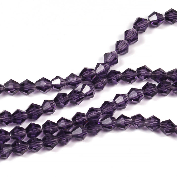Bicone glass beads, plum, 4mm