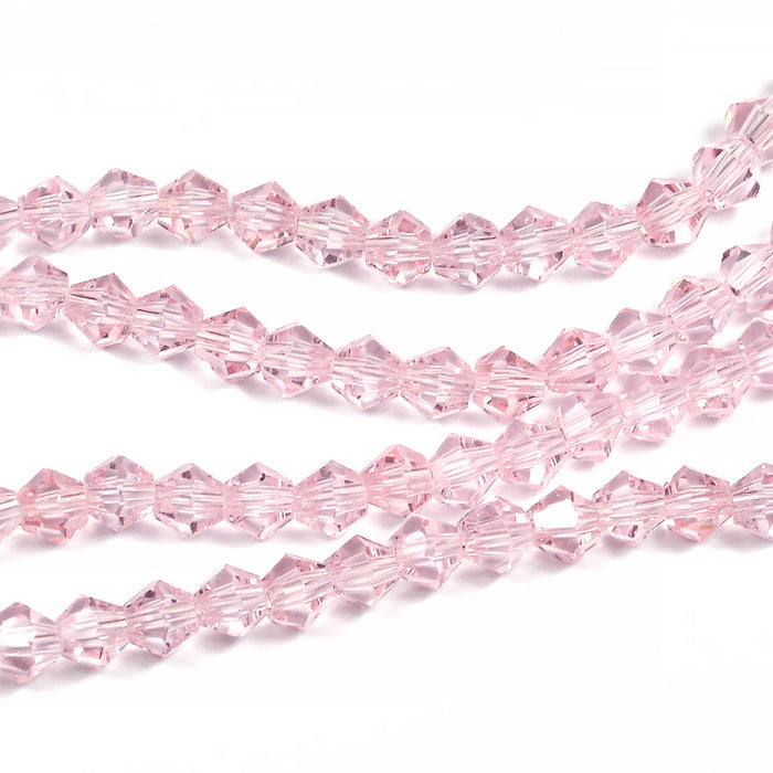 Bicone glass beads, light pink, 4mm