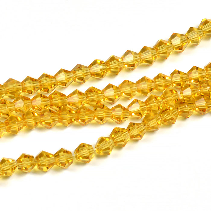Bicone glass beads, gold, 4mm