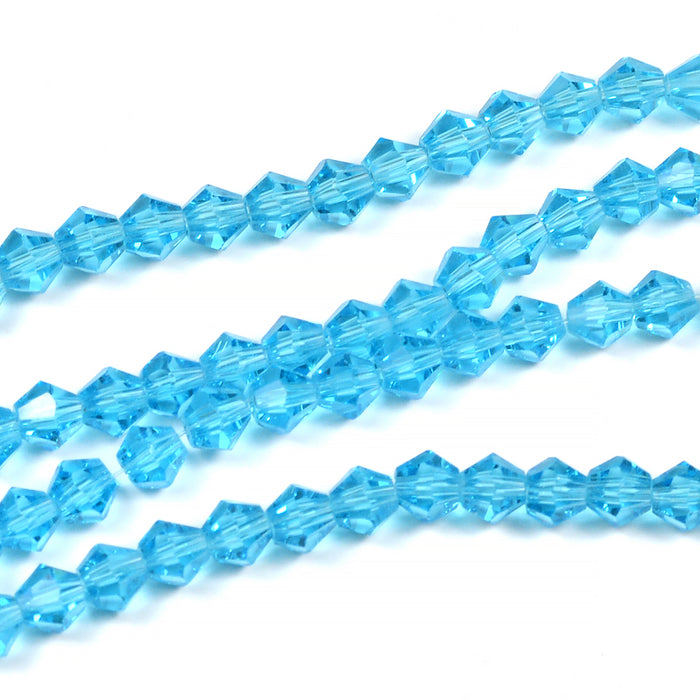 Bicone glass beads, light blue, 4mm