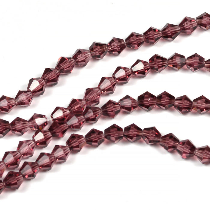 Bicone glass beads, dark rose, 4mm