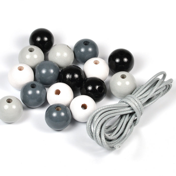 Craft set with wooden beads, 15mm, grey-mix