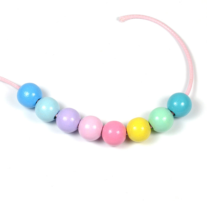 Craft set with wooden beads, 12mm, light color mix