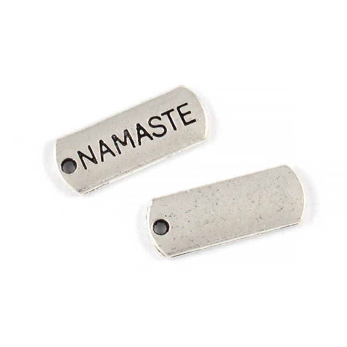 Charm/tag "namaste", antique silver, 21mm, 5pcs