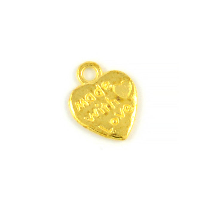 Charm, heart "Made with love", gold, 10x12mm, 10pcs