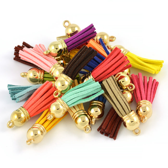 Small tassels in suede imitation, mix, 10 pcs