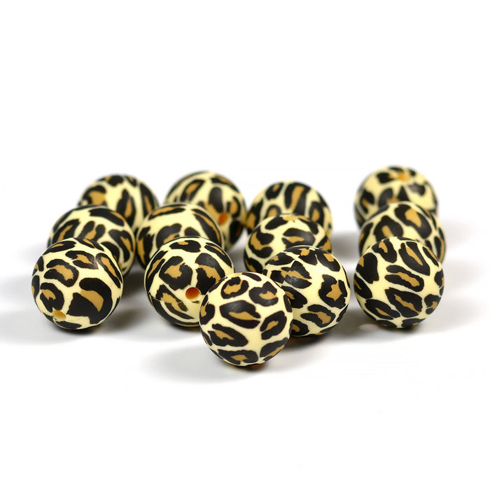 Silikonperler, leopard, 15 mm