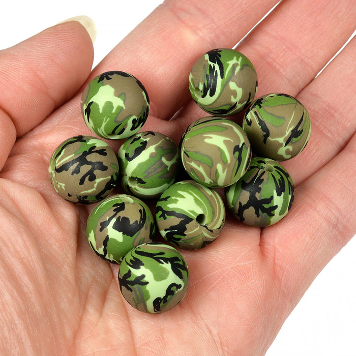 Silicone beads, camouflage, 15mm