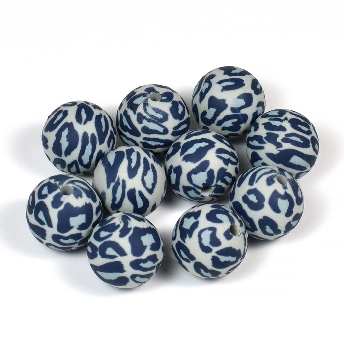 Silicone beads, leopard grey, 15mm