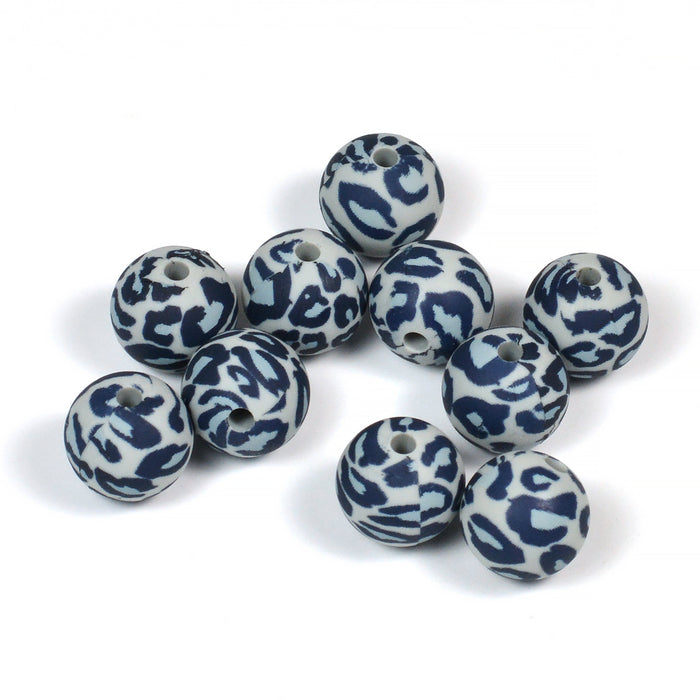 Silicone beads, leopard grey, 12mm