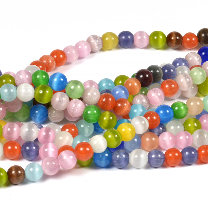Cat eye glass beads, mixed colors, 6mm