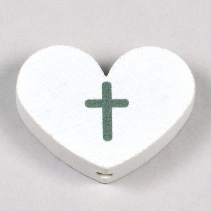 Motif bead in wood, large heart with cross