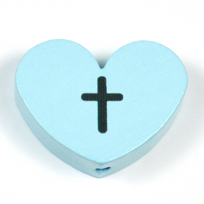 Motif bead in wood, large heart with cross