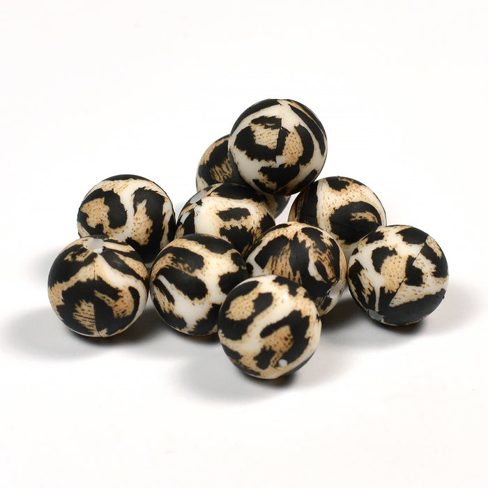 Silikonpärlor, leopard päls, 12mm